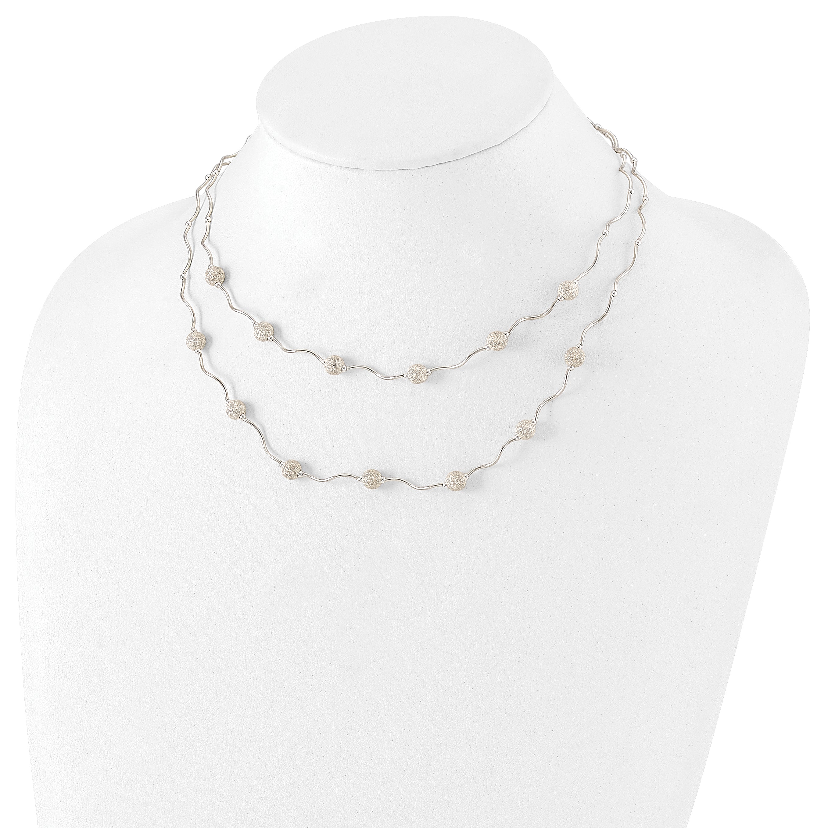 Sterling Silver Polished Spiral & Laser-cut Bead Multistrand With  2in ext Necklace