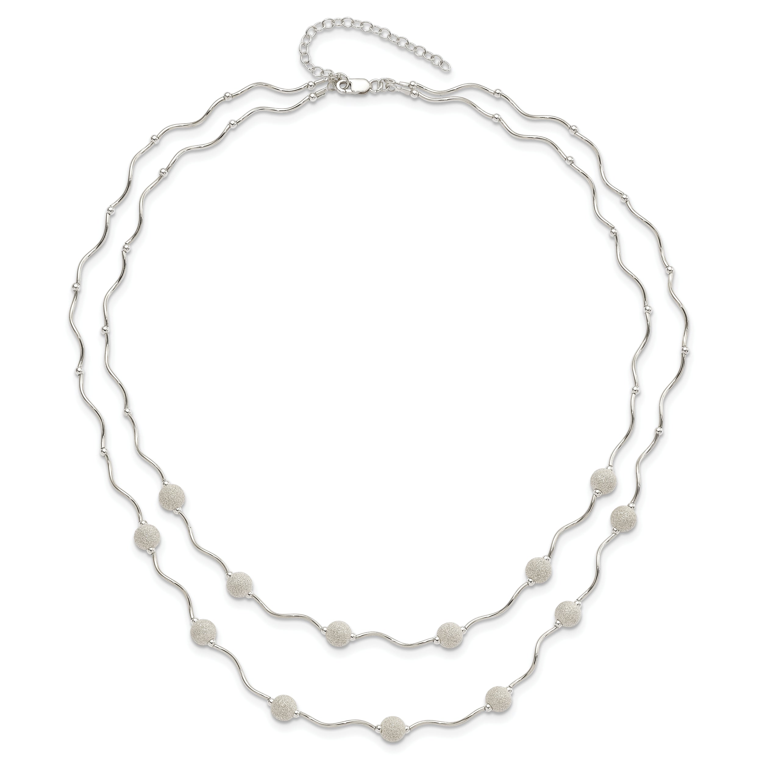 Sterling Silver Polished Spiral & Laser-cut Bead Multistrand With  2in ext Necklace