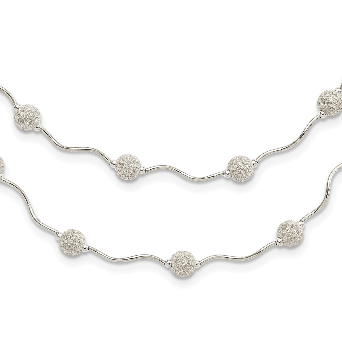 Sterling Silver Polished Spiral & Laser-cut Bead Multistrand With  2in ext Necklace