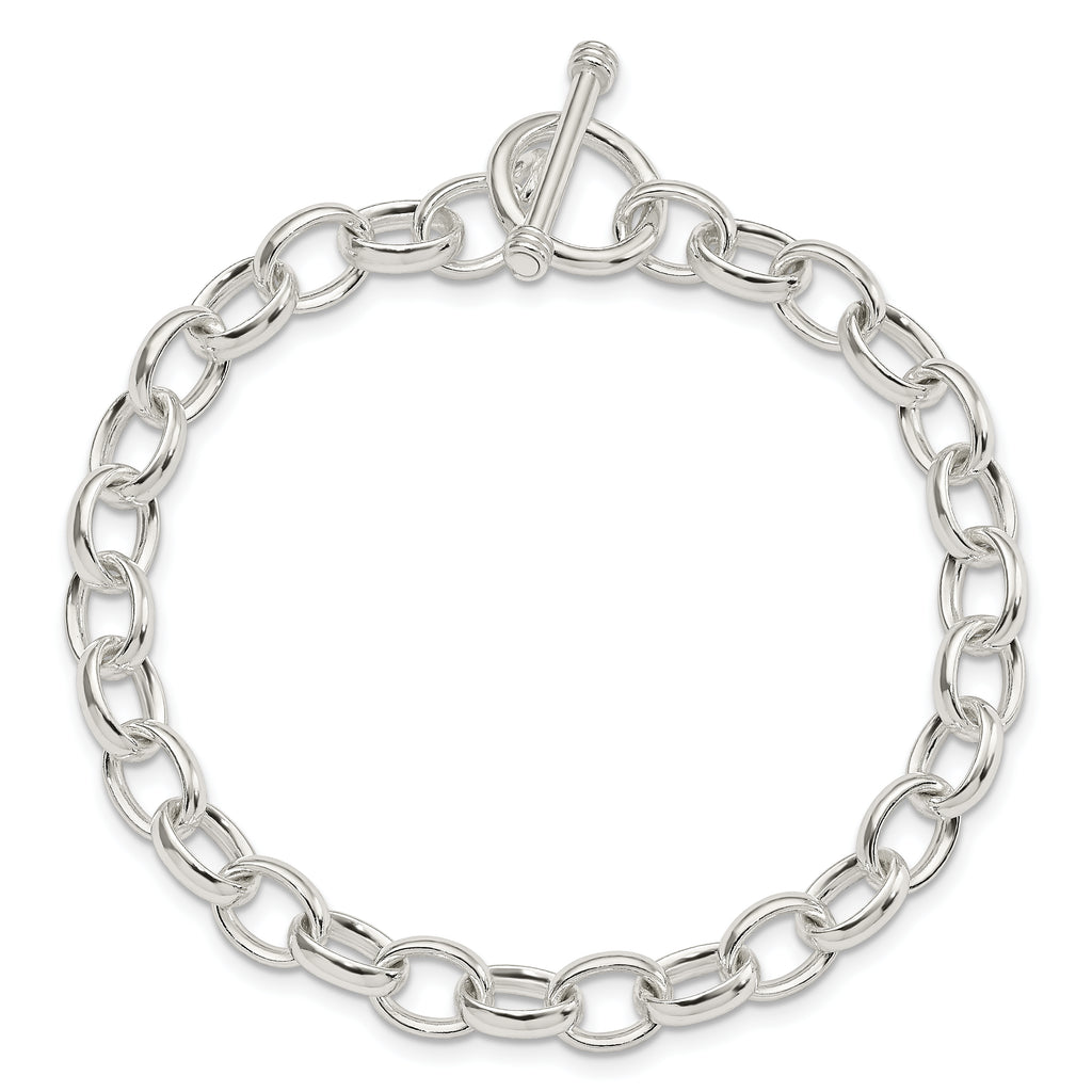 Sterling Silver Polished 8.25mm Solid Fancy Cable Link 7.75 inch Toggle Bracelet