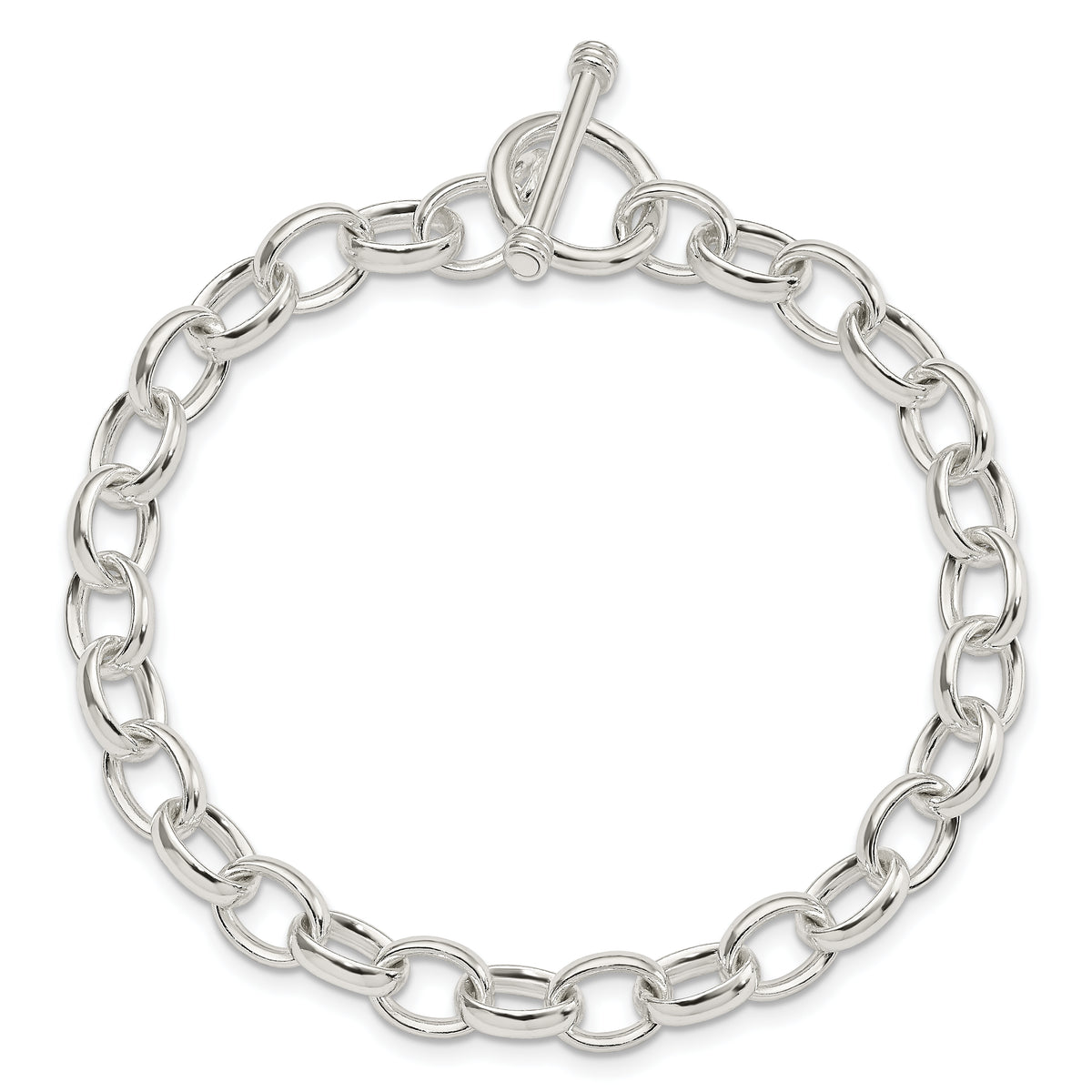 Sterling Silver Polished 8.25mm Solid Fancy Cable Link 7.75 inch Toggle Bracelet