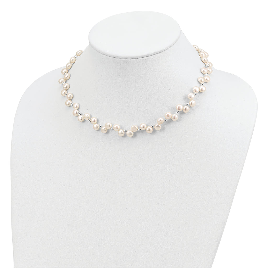 Sterling Silver FW Cultured Button Pearl 16in Necklace