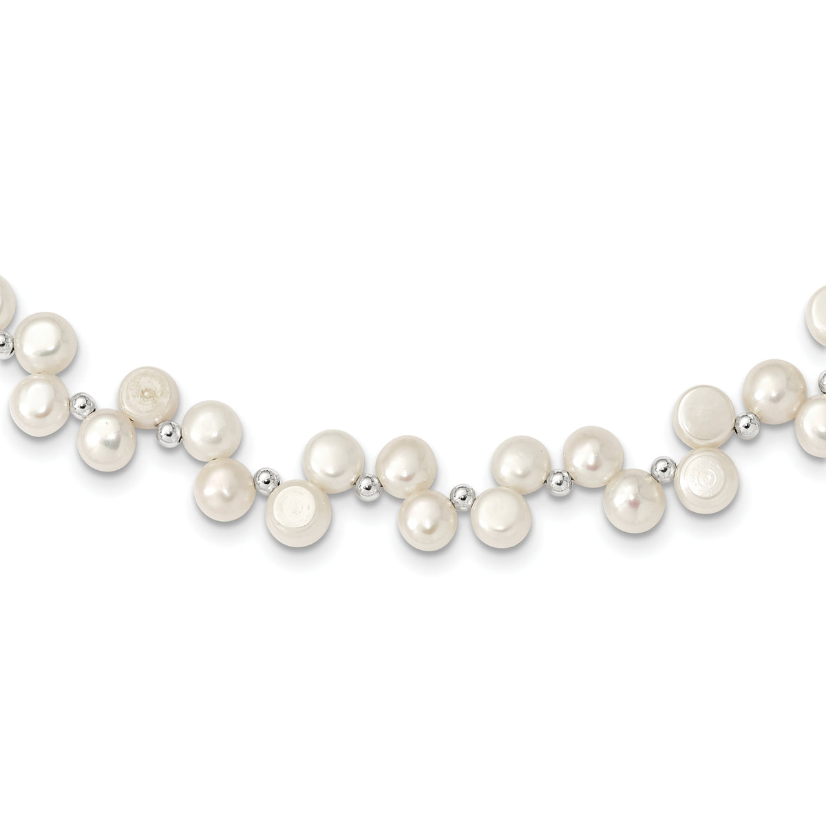 Sterling Silver FW Cultured Button Pearl 16in Necklace