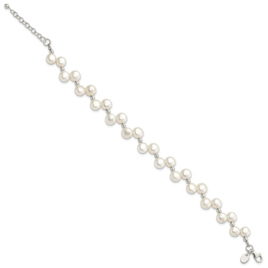 Sterling Silver FW Cultured Button Pearl 7.5in Bracelet