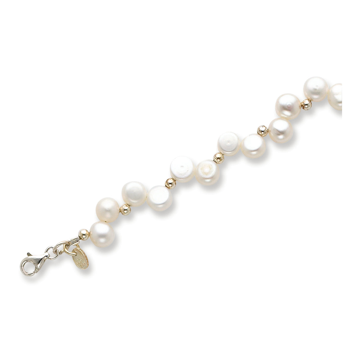 Sterling Silver FW Cultured Button Pearl 7.5in Bracelet Secondary image