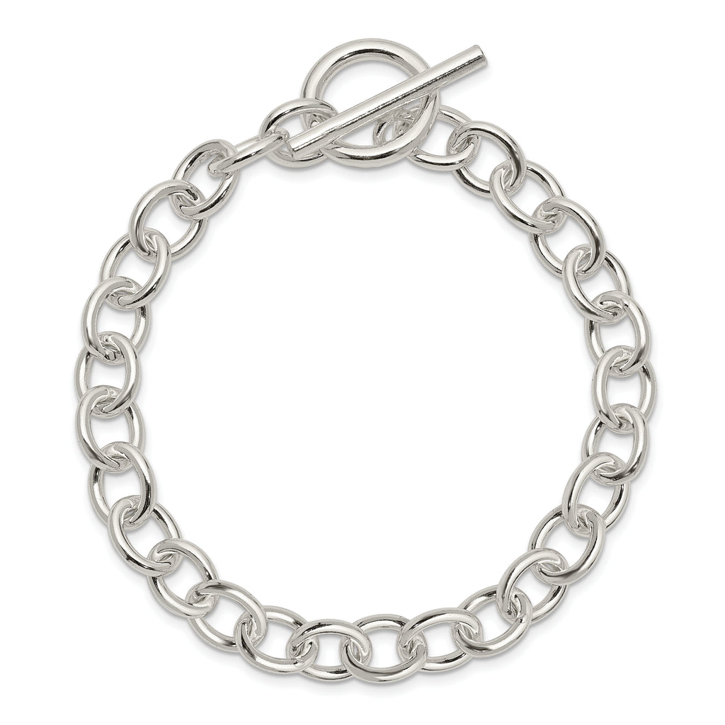 Sterling Silver 8mm Solid Fancy Rolo Link 7.5 inch Toggle Bracelet