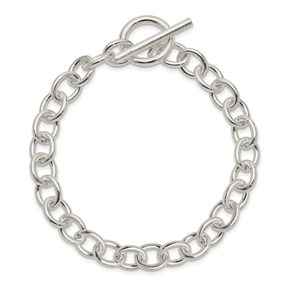 Sterling Silver 8mm Solid Fancy Rolo Link 7.5 inch Toggle Bracelet