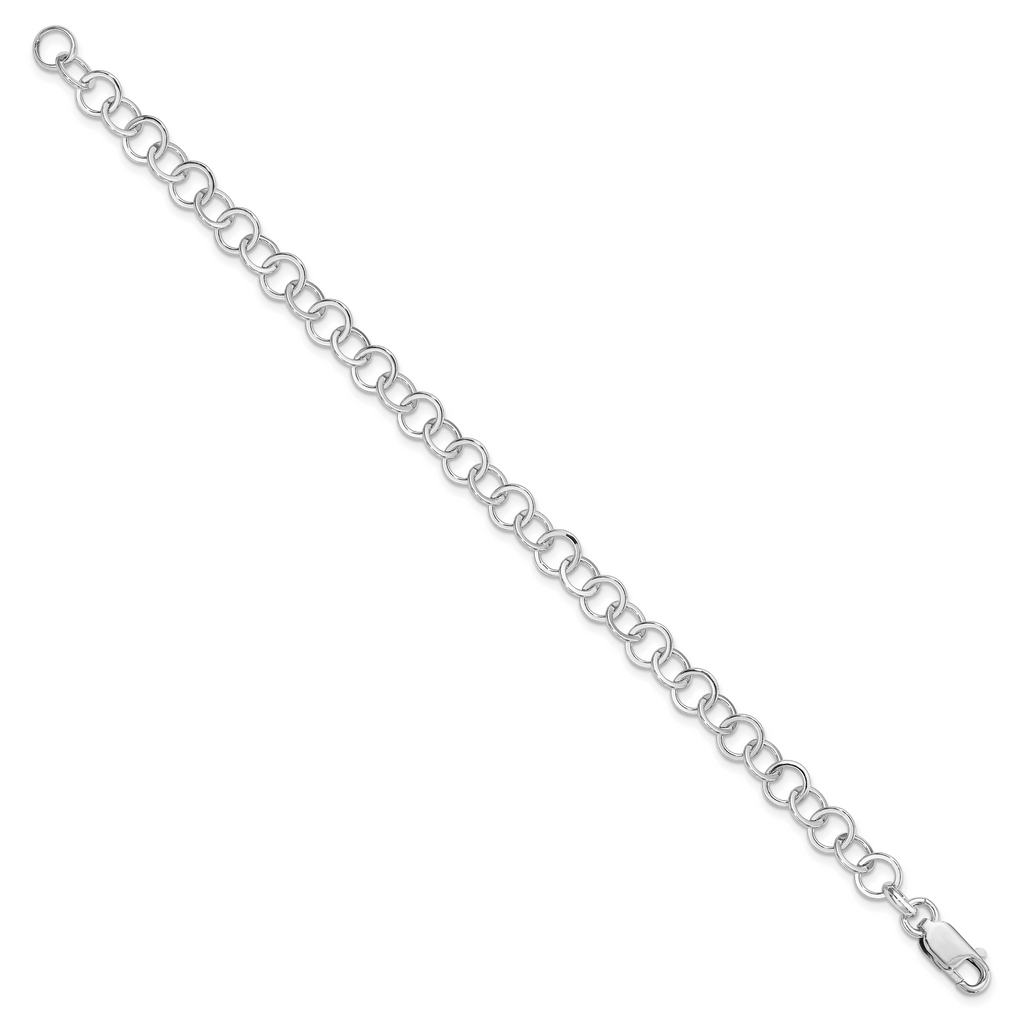 Amore La Vita Sterling Silver Rhodium-plated Polished 7mm Fancy Link with Lobster Clasp Charm Bracelet