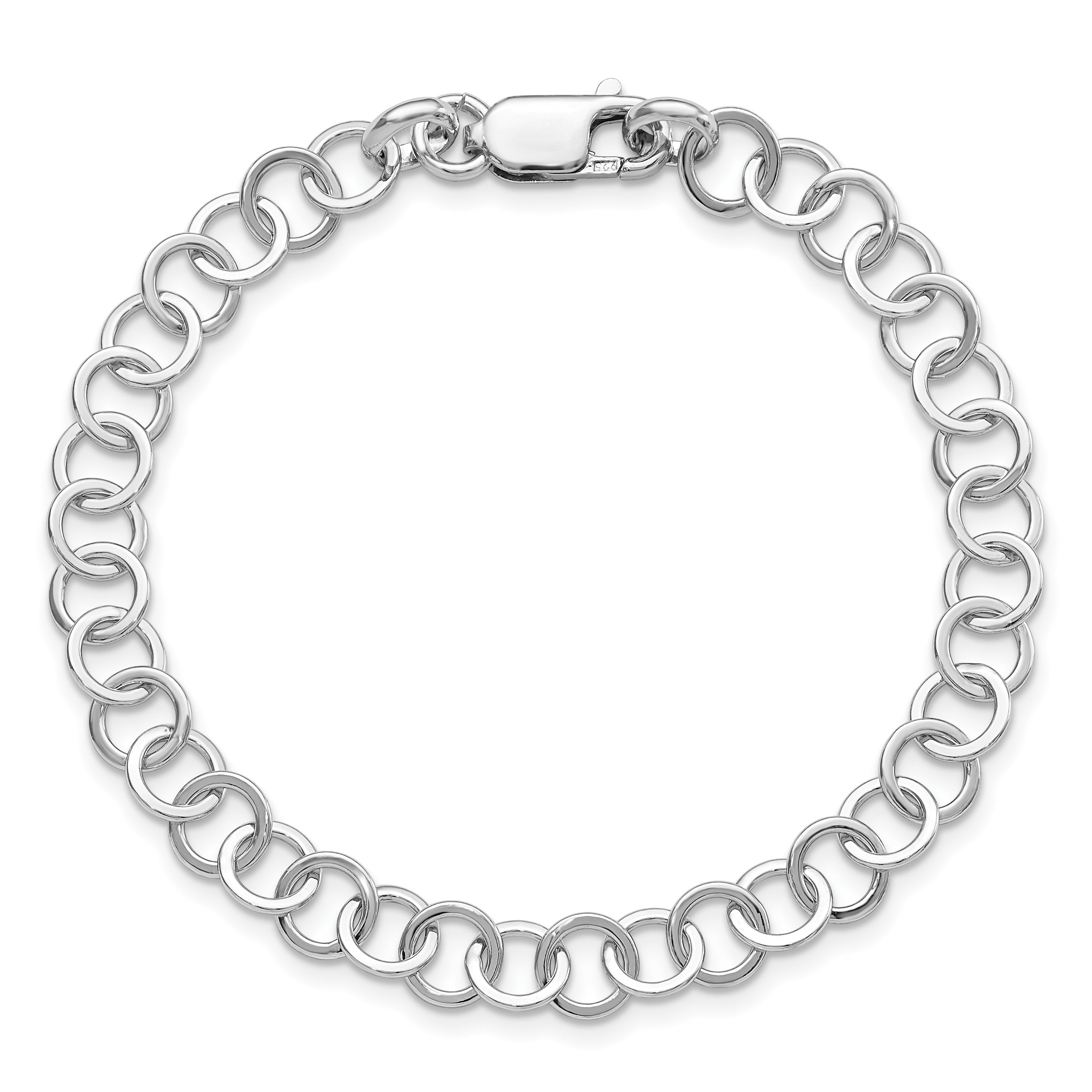 Amore La Vita Sterling Silver Rhodium-plated Polished 7mm Fancy Link with Lobster Clasp Charm Bracelet