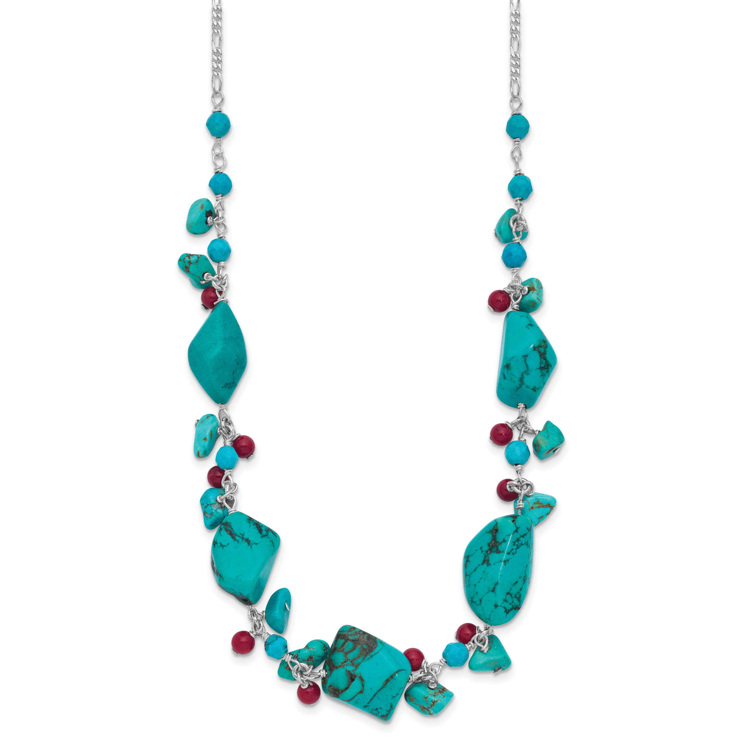 Sterling Silver Dyed Howlite/Turquoise/Red Coral Necklace Secondary image