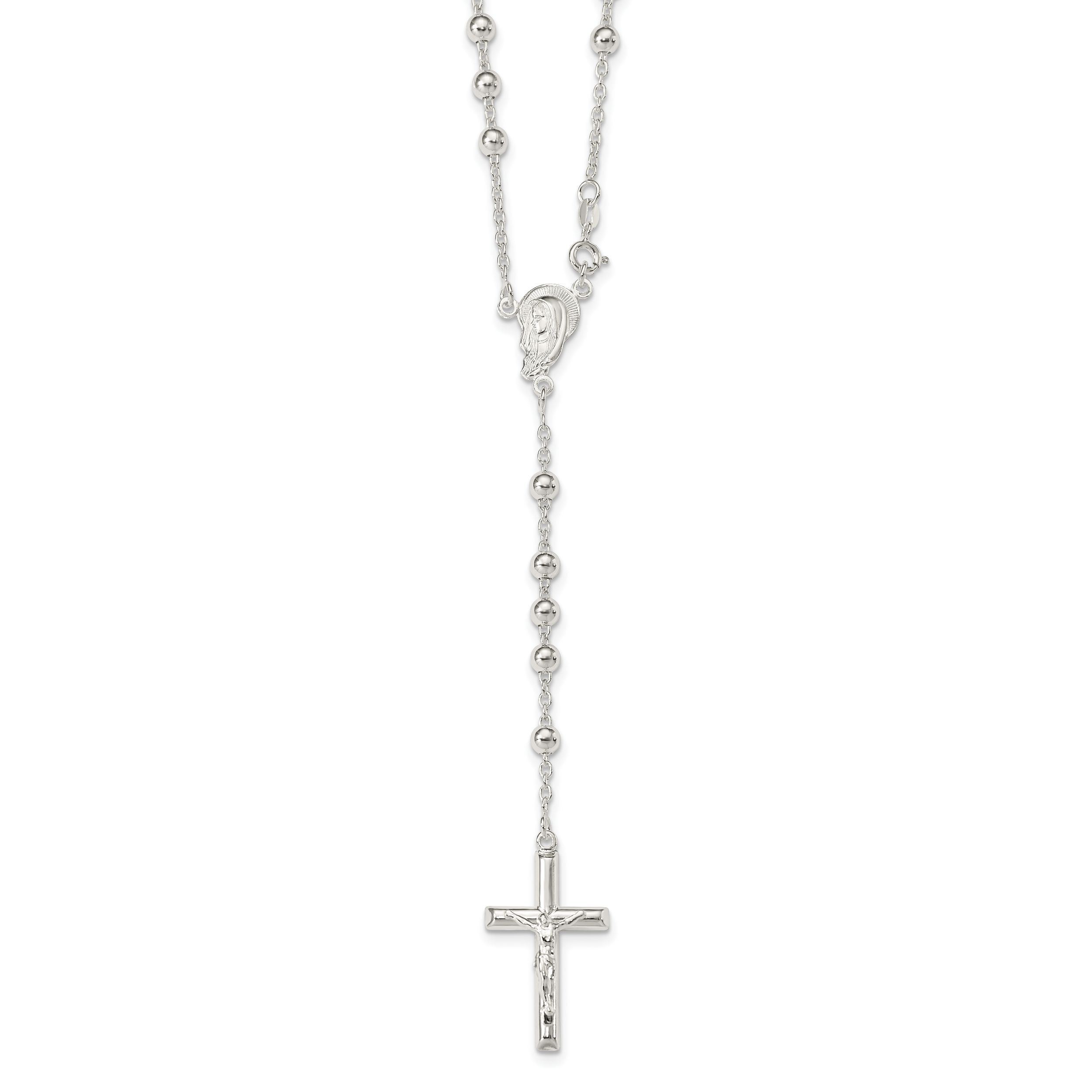 Sterling Silver Polished Beaded Rosary 30 inch Necklace Main image