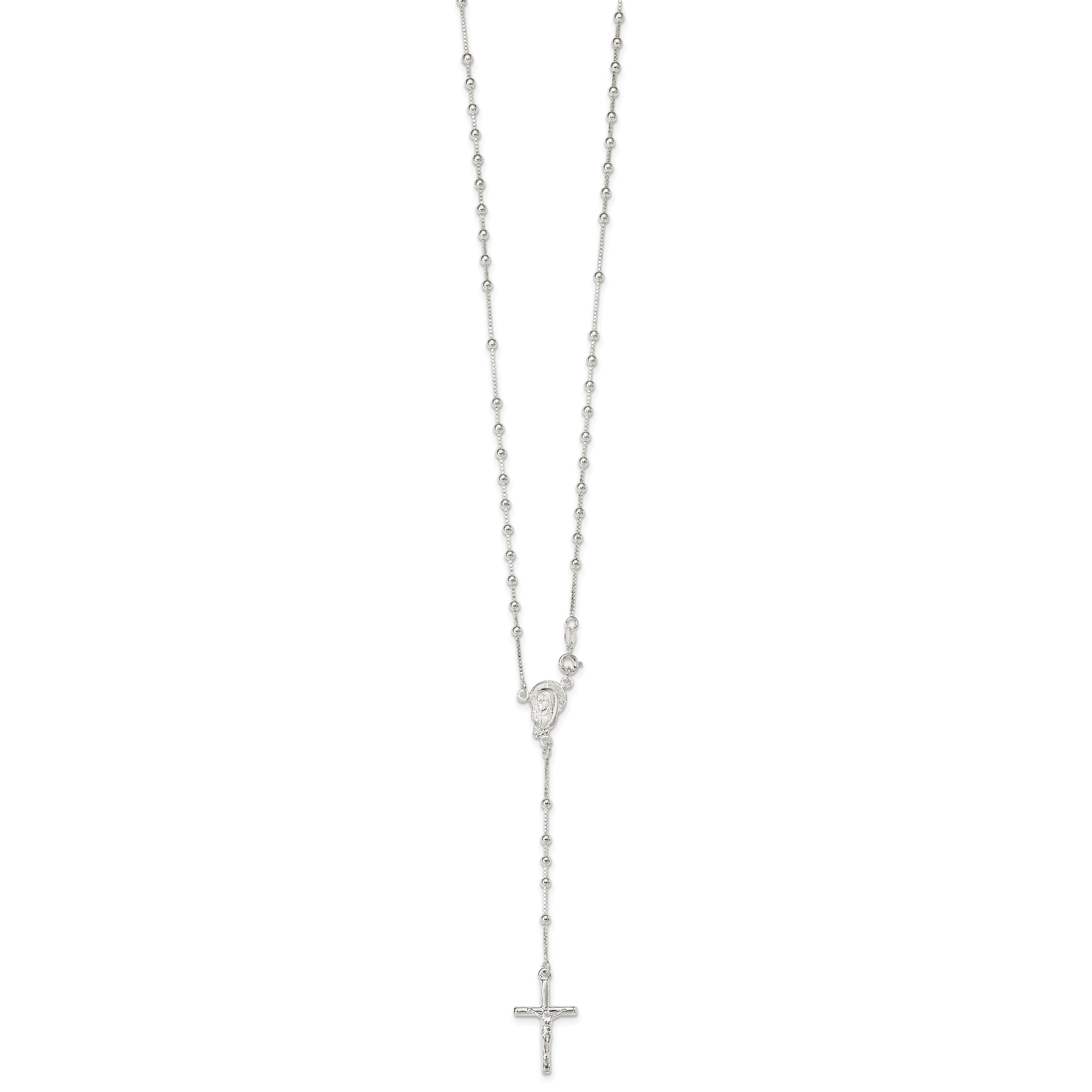 Sterling Silver Polished Bead Rosary 18 inch Necklace Secondary image
