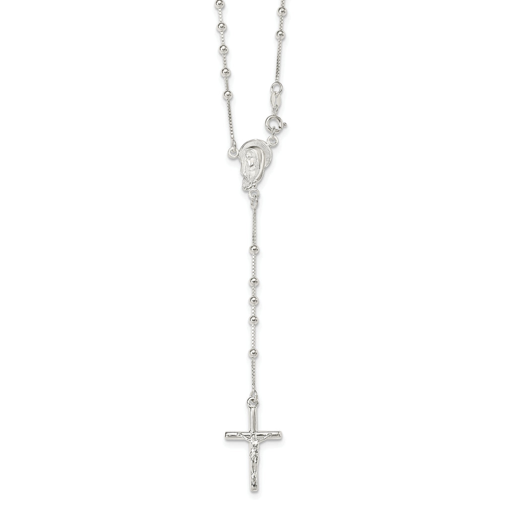 Sterling Silver Polished Bead Rosary 18 inch Necklace