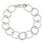 Sterling Silver Polished Hammered 15mm Circle Link 7.5 inch Bracelet