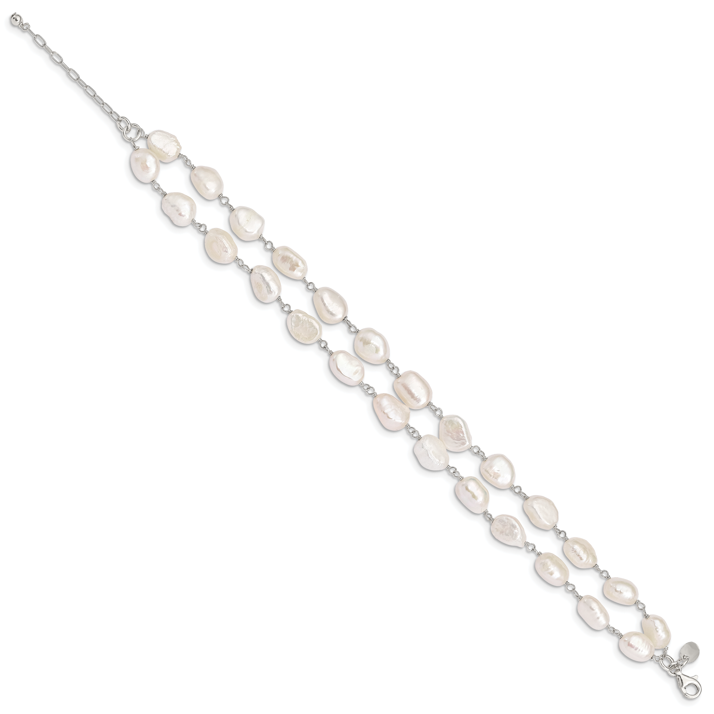 Sterling Silver 2-Strand White Baroque FW Cultured Pearl 8.5in Bracelet Secondary image