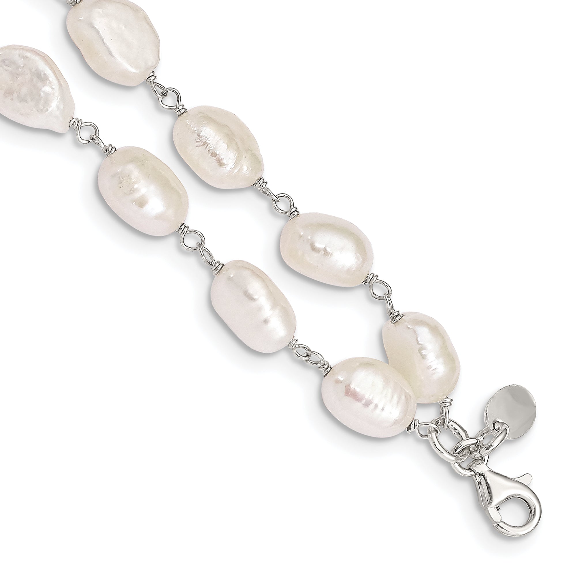 Sterling Silver 2-Strand White Baroque FW Cultured Pearl 8.5in Bracelet Main image