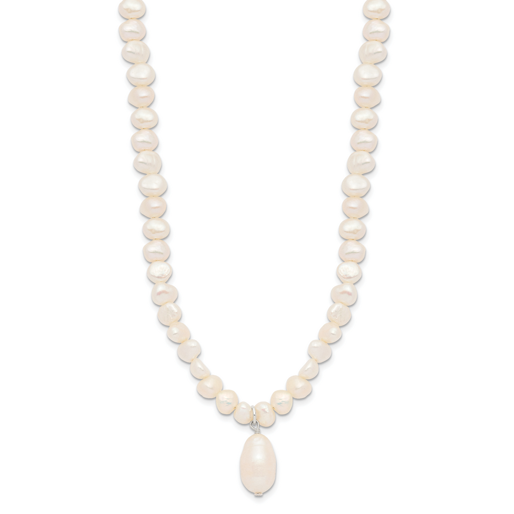 Sterling Silver FW Cultured Pearl Drop 18in Necklace