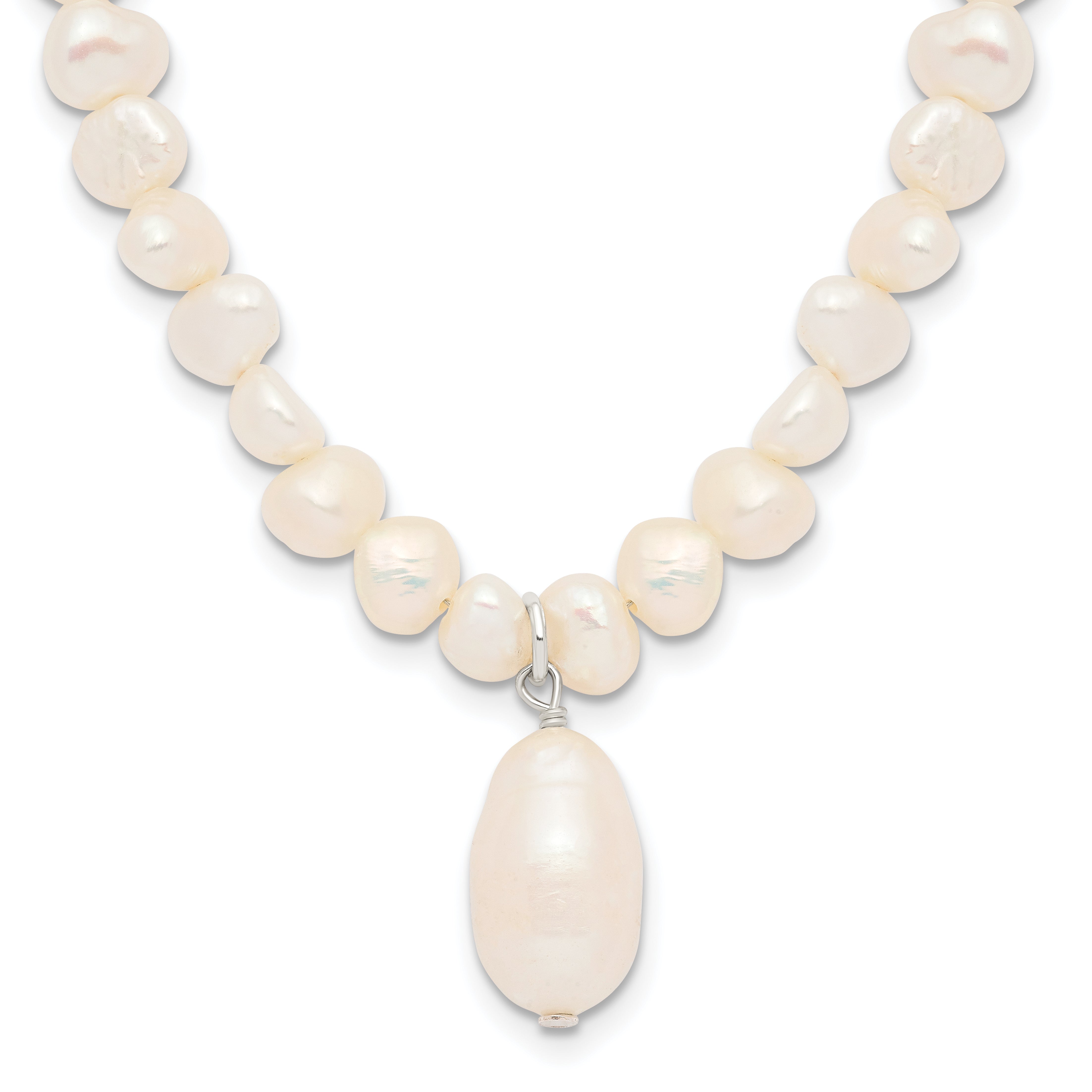 Sterling Silver FW Cultured Pearl Drop 18in Necklace Main image