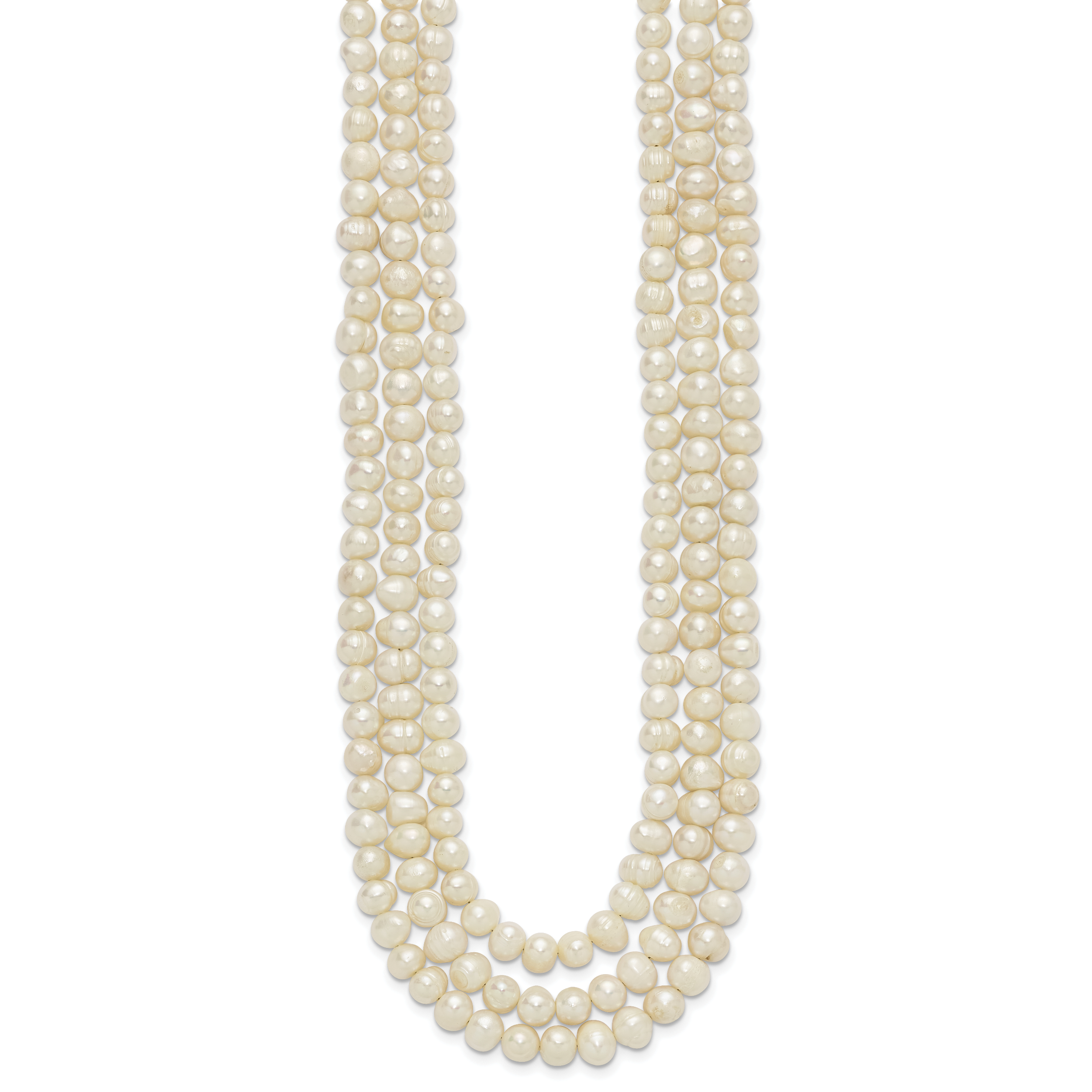 Sterling Silver Triple Strand White FW Cultured Pearl Necklace Secondary image