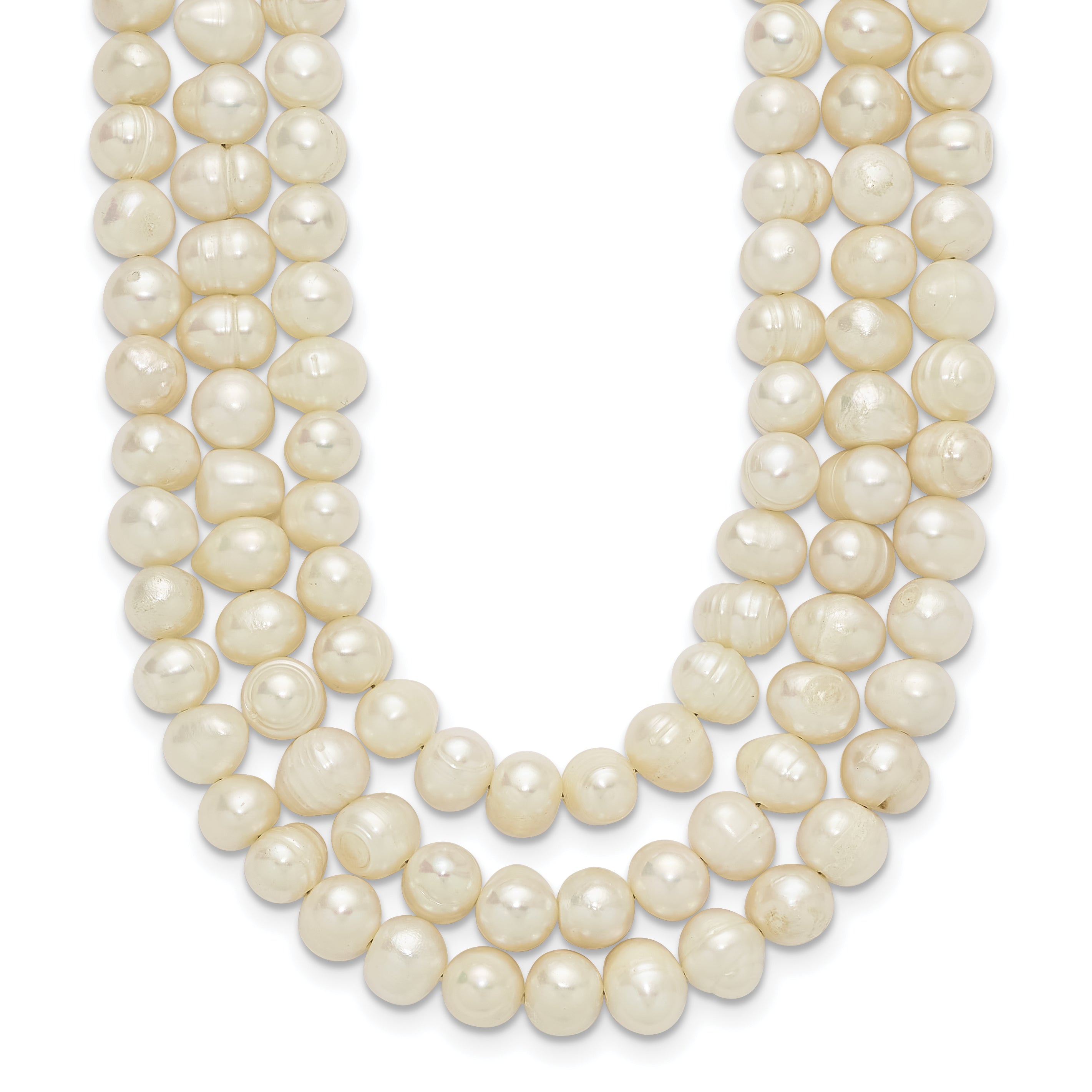 Sterling Silver Triple Strand White FW Cultured Pearl Necklace