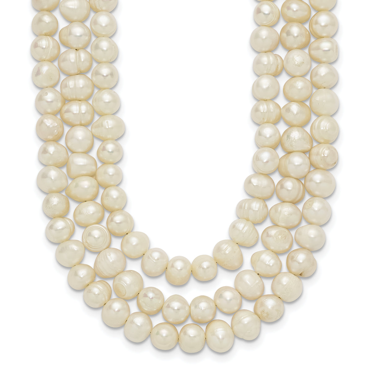 Sterling Silver Triple Strand White FW Cultured Pearl Necklace