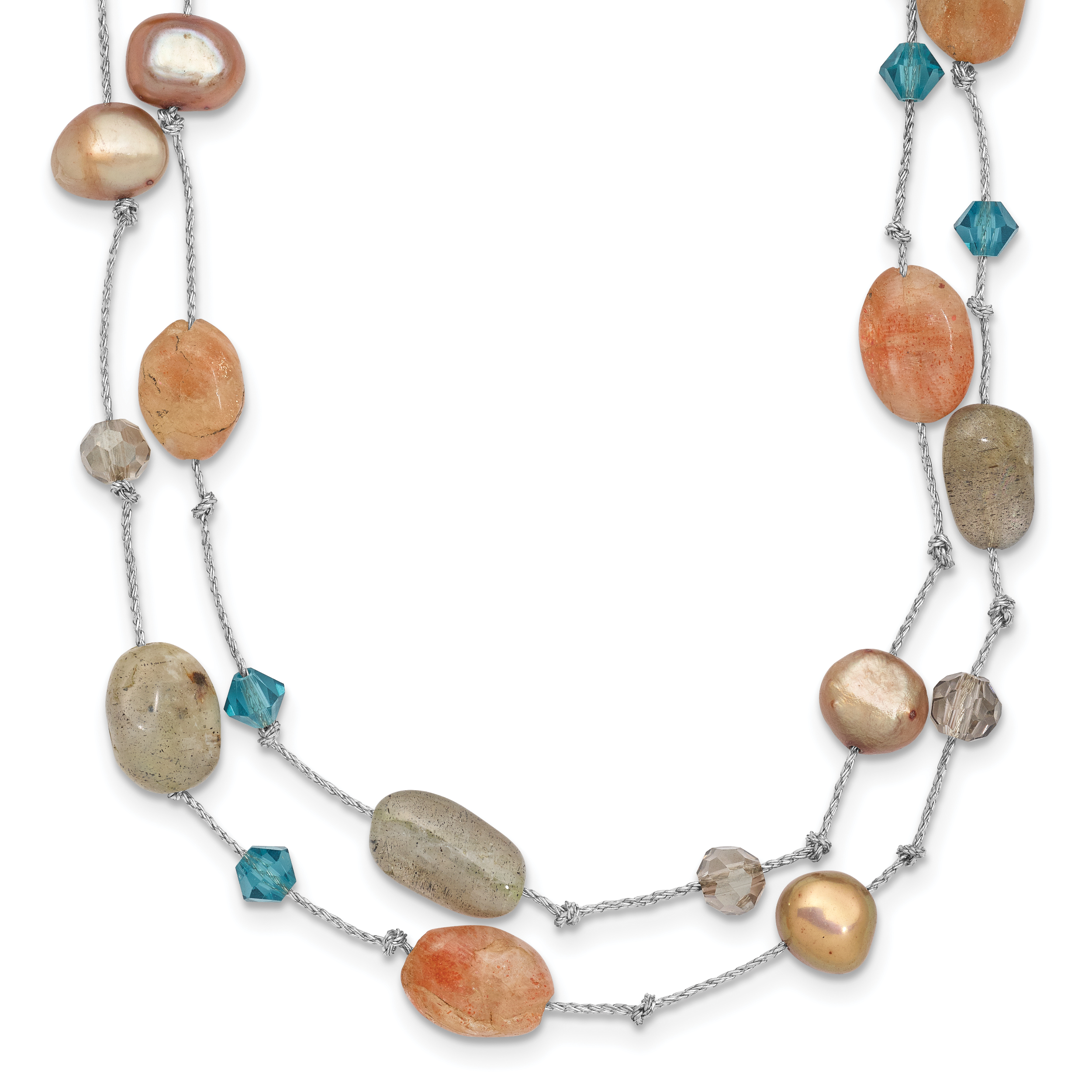 Labradorite/Red Moonstone/FW Cultured Pearl/Crystal Necklace Main image