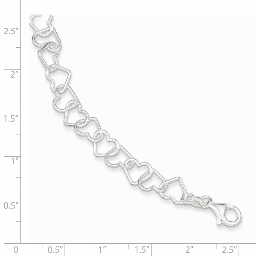 Sterling Silver 7.5inch Polished Fancy Heart Link Bracelet