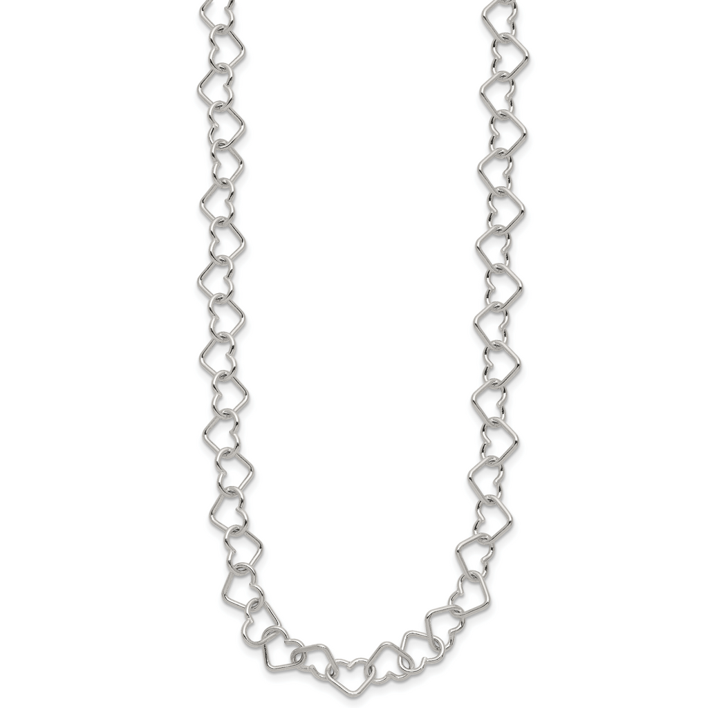 Sterling Silver 18inch Polished Fancy Heart Link Necklace