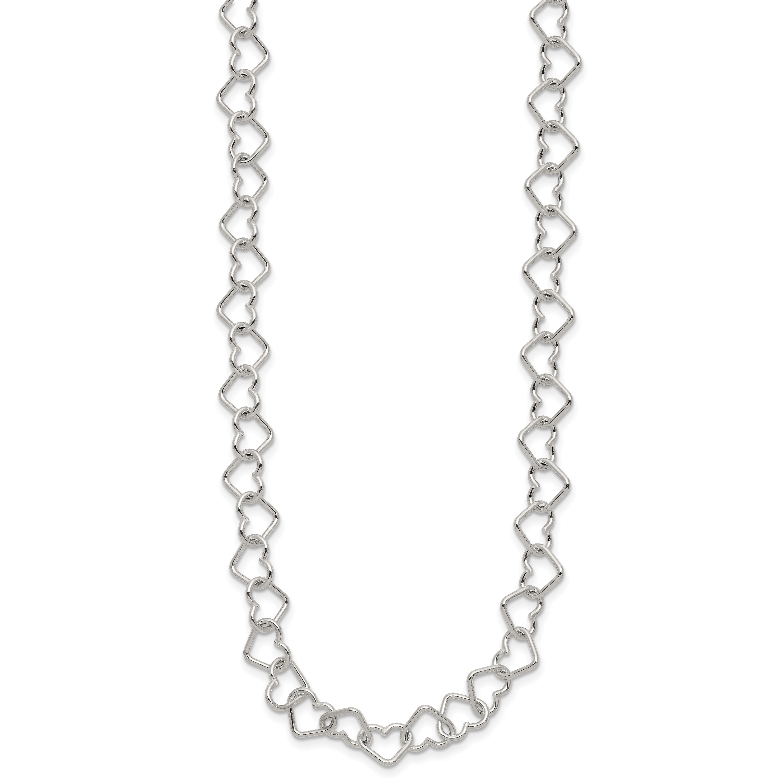 Sterling Silver 18inch Polished Fancy Heart Link Necklace