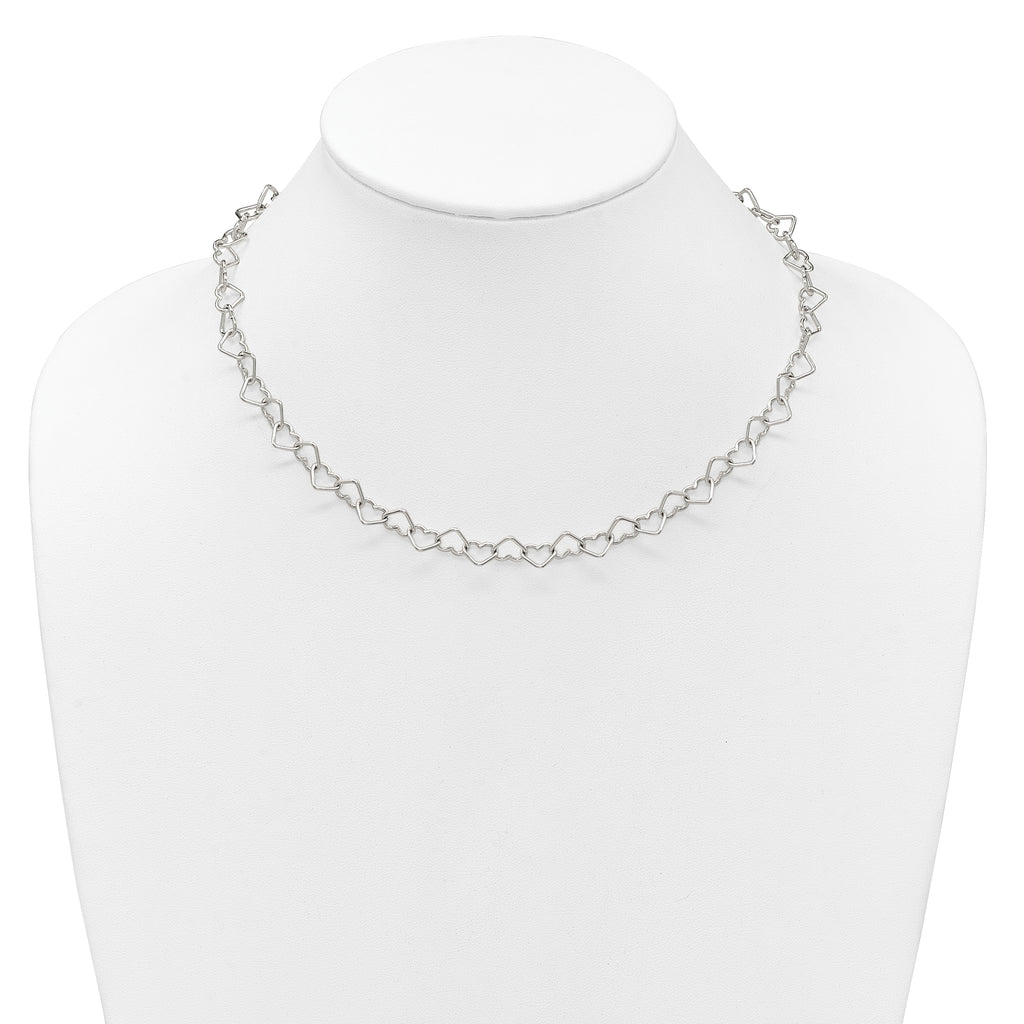 Sterling Silver 18inch Polished Fancy Heart Link Necklace