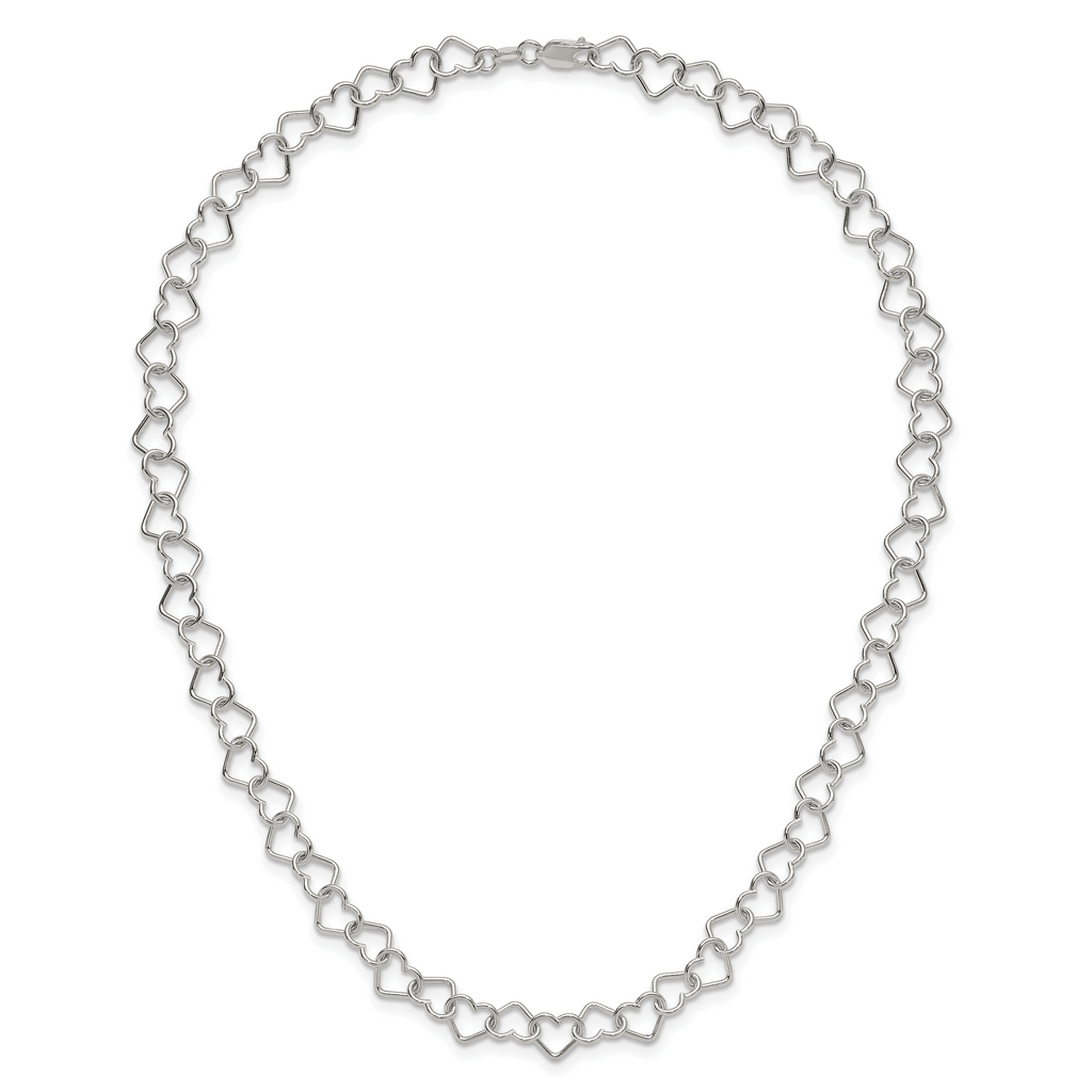Sterling Silver 18inch Polished Fancy Heart Link Necklace