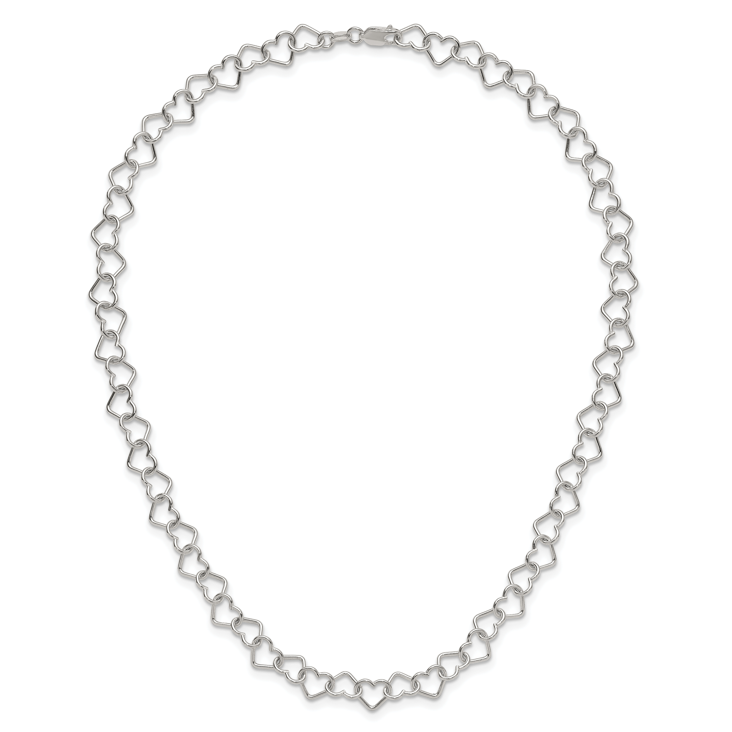 Sterling Silver 18inch Polished Fancy Heart Link Necklace