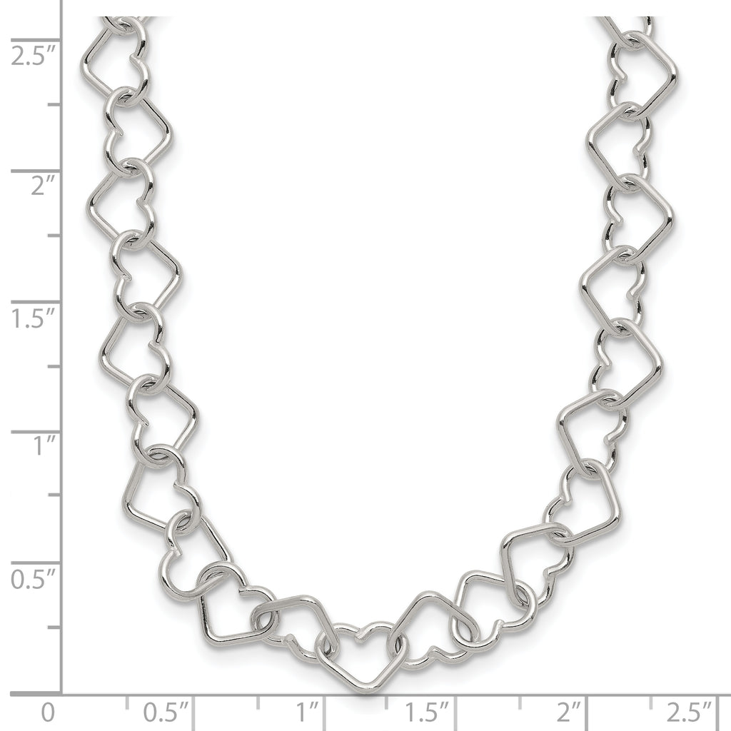 Sterling Silver 18inch Polished Fancy Heart Link Necklace