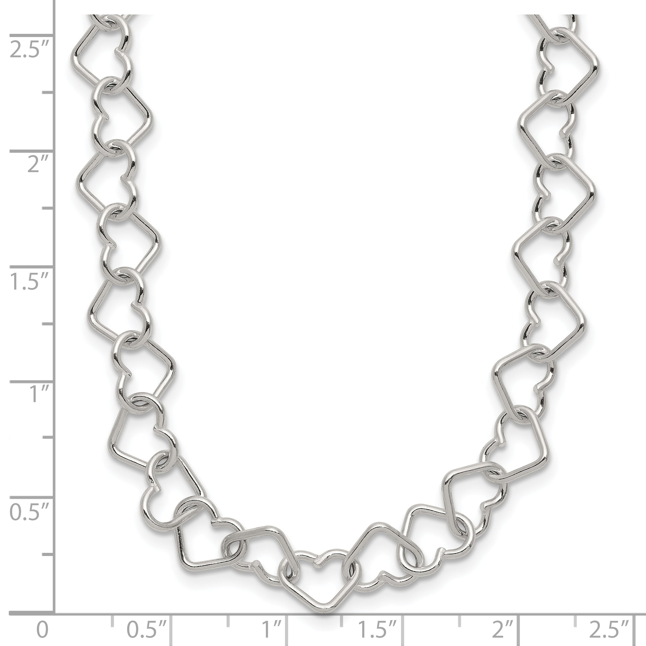 Sterling Silver 18inch Polished Fancy Heart Link Necklace