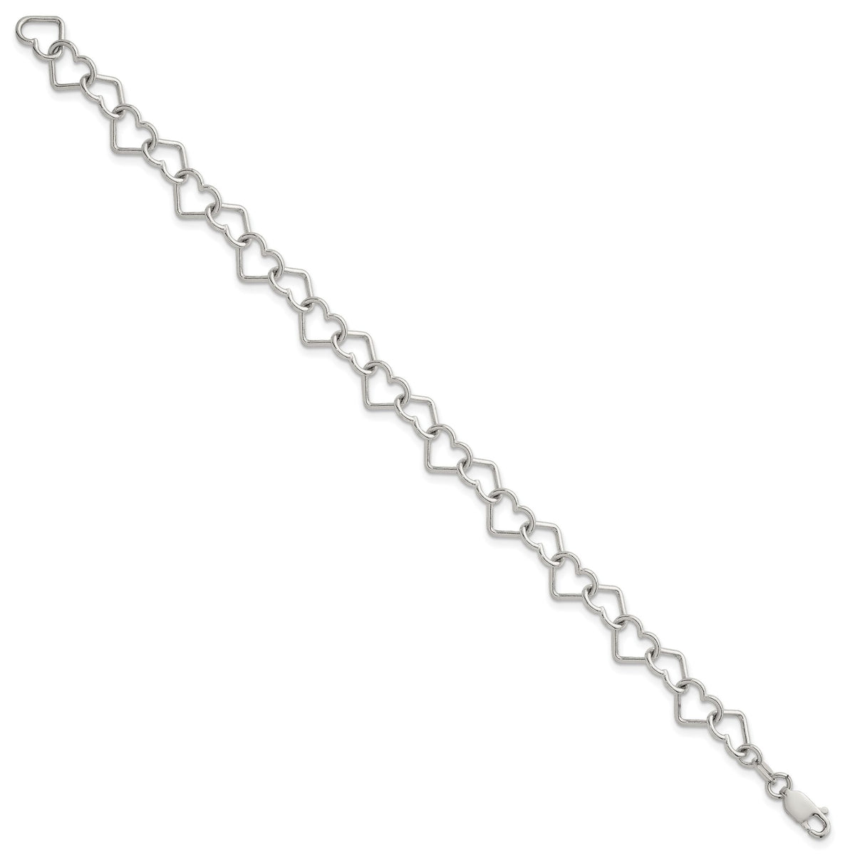 Sterling Silver 7 inch Polished Fancy Heart Link Bracelet - Sophia Jewelers