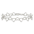 Sterling Silver 7 inch Polished Fancy Heart Link Bracelet - Sophia Jewelers
