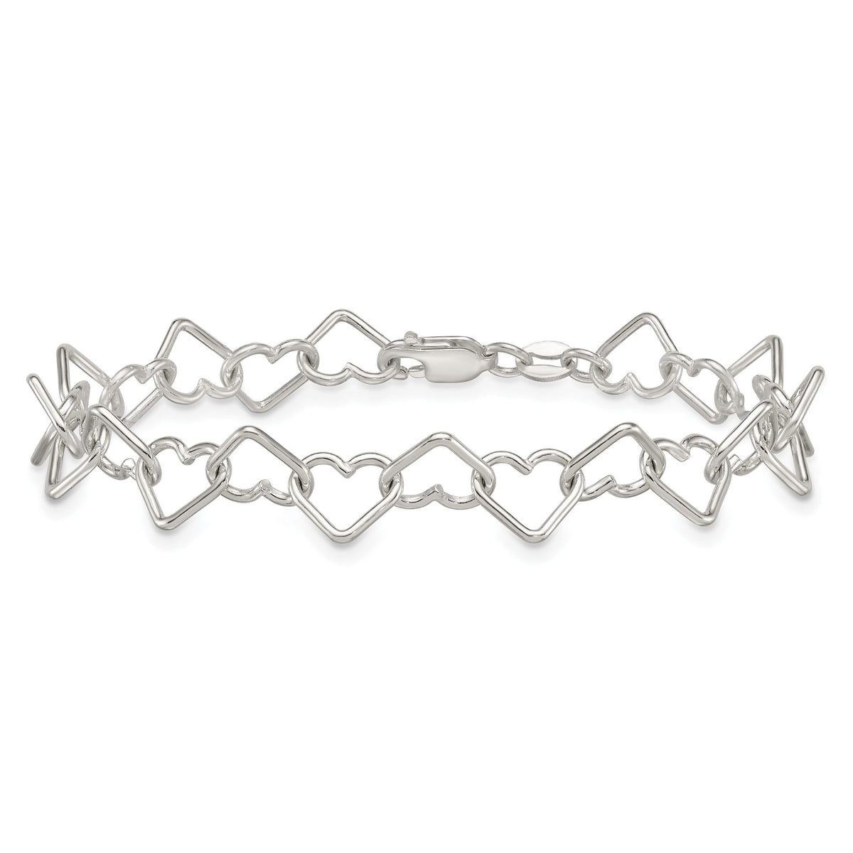 Sterling Silver 7 inch Polished Fancy Heart Link Bracelet - Sophia Jewelers