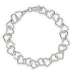 Sterling Silver 7 inch Polished Fancy Heart Link Bracelet - Sophia Jewelers