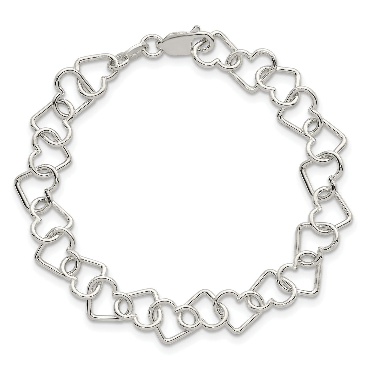 Sterling Silver 7 inch Polished Fancy Heart Link Bracelet - Sophia Jewelers