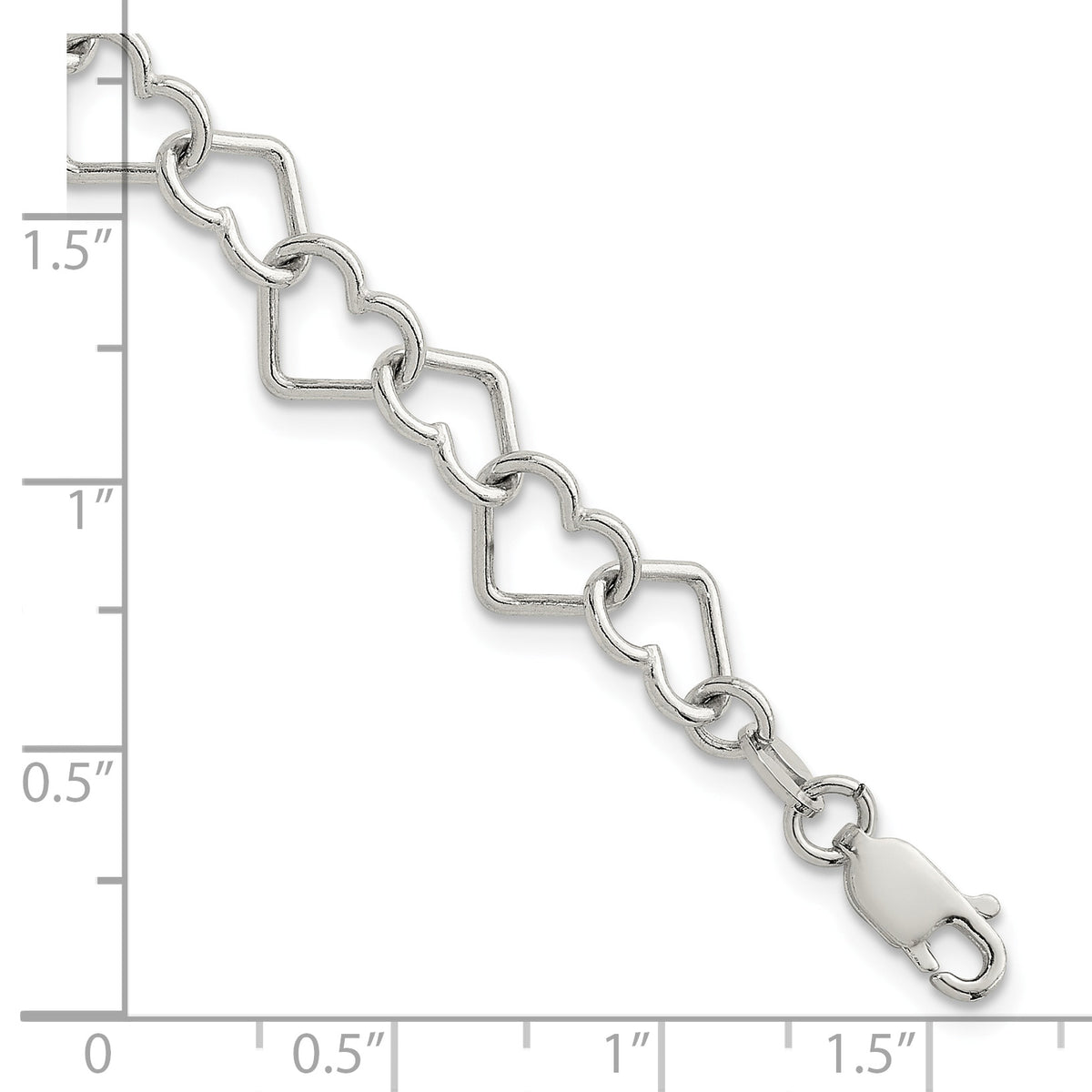 Sterling Silver 7 inch Polished Fancy Heart Link Bracelet - Sophia Jewelers