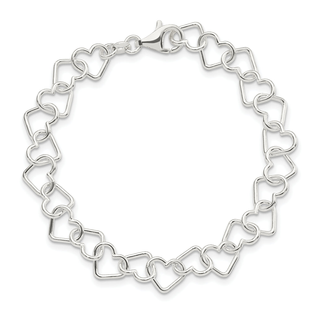 Sterling Silver 8inch Polished Fancy Heart Link Bracelet