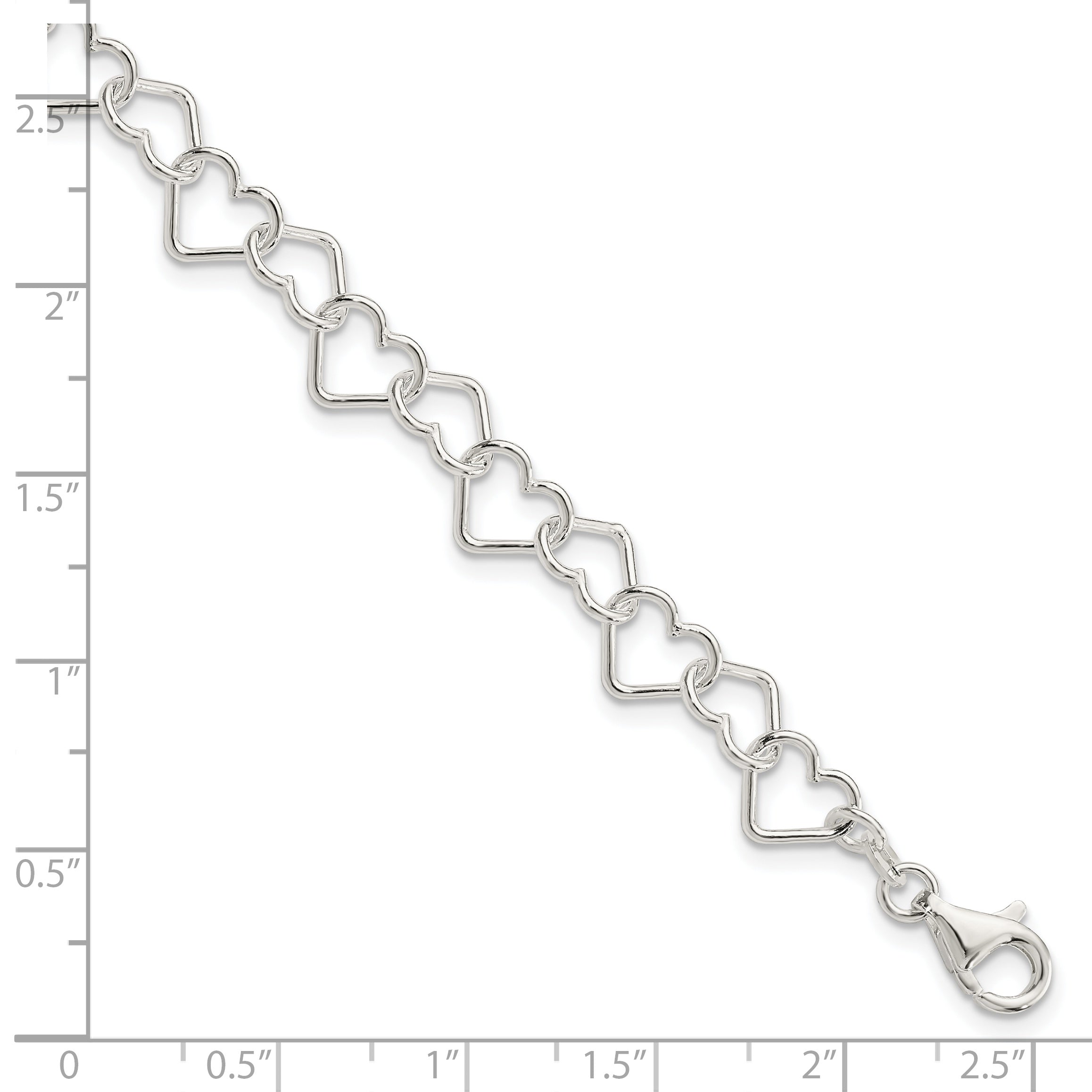 Sterling Silver 8inch Polished Fancy Heart Link Bracelet