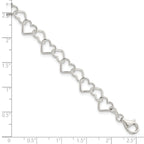 Sterling Silver 8inch Polished Fancy Heart Link Bracelet