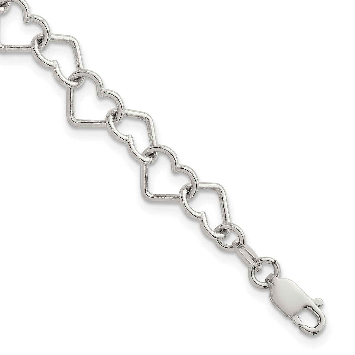 Sterling Silver 7 inch Polished Fancy Heart Link Bracelet - Sophia Jewelers