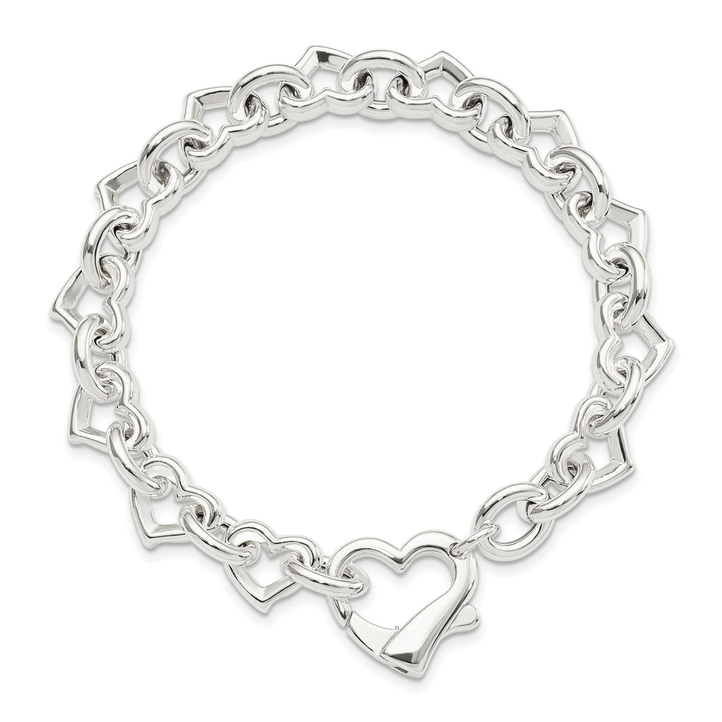 Sterling Silver Polished Fancy Heart Link 7.5 inch Bracelet