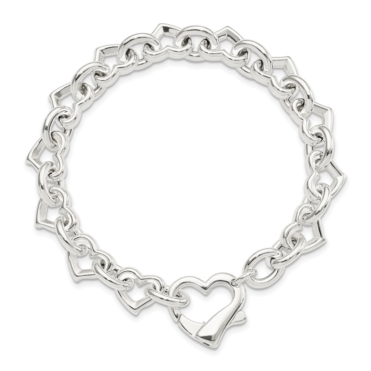 Sterling Silver Polished Fancy Heart Link 7.5 inch Bracelet