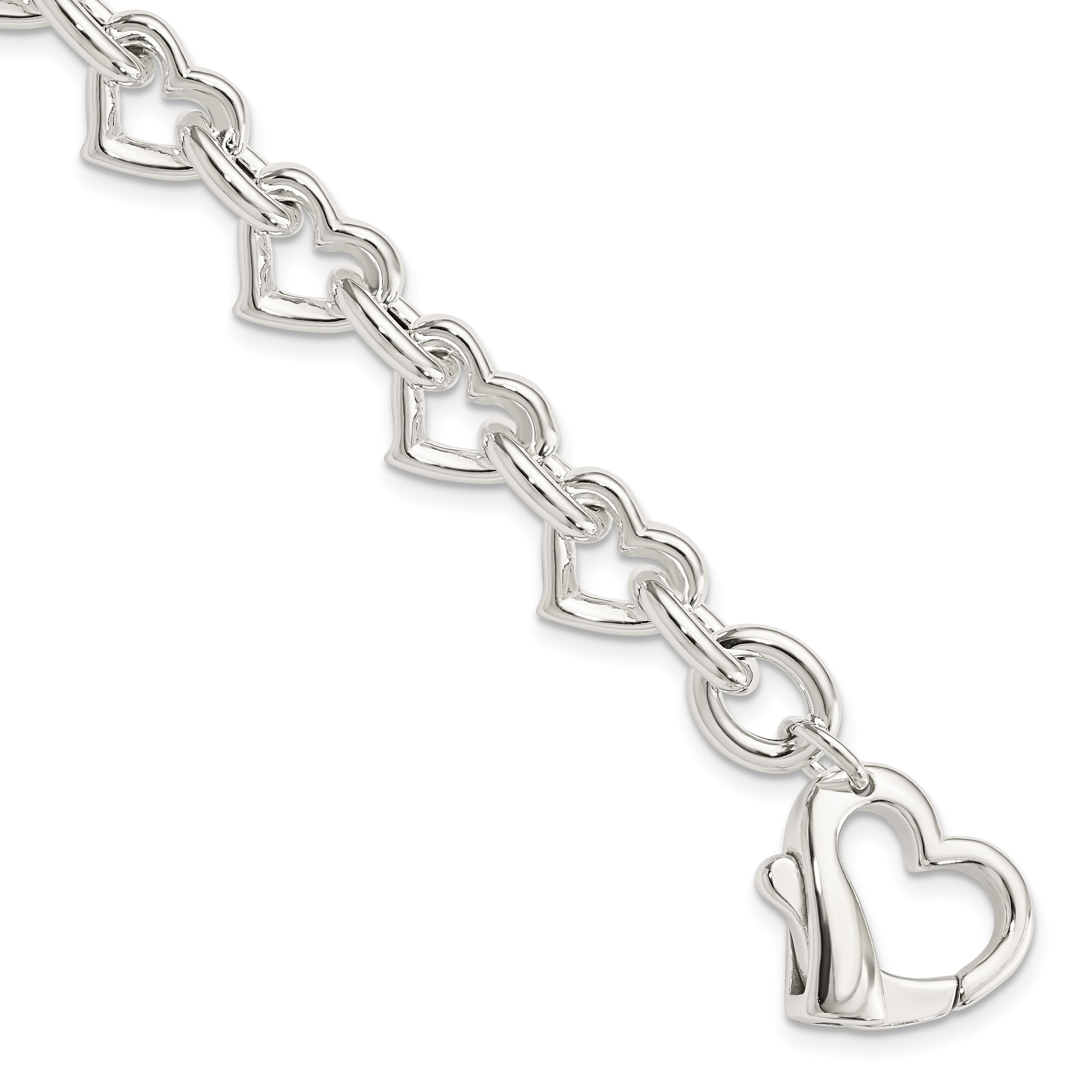 Sterling Silver 7.5inch Polished Fancy Heart Link Bracelet Main image
