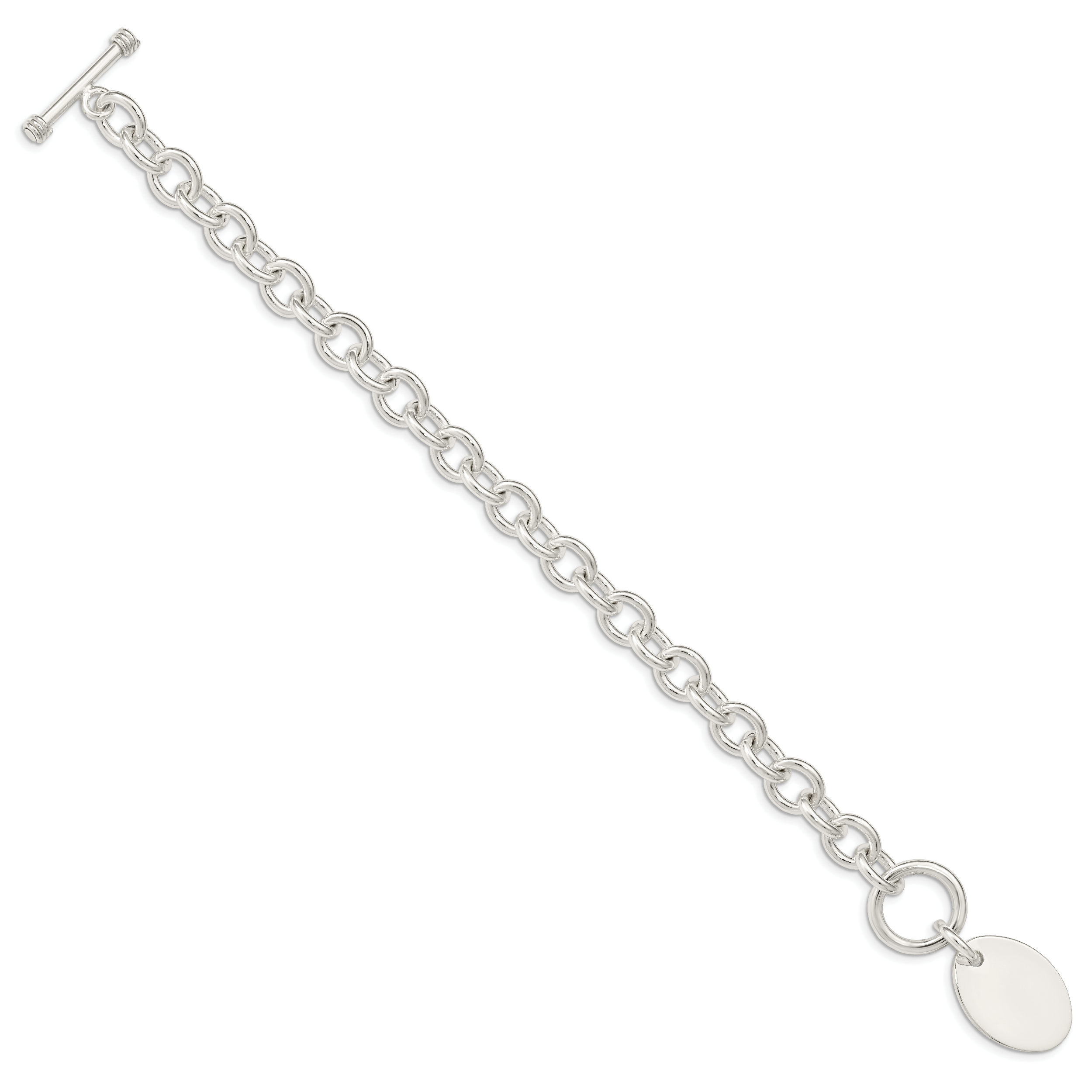 Sterling Silver Engraveable Oval Disc on Fancy Link Bracelet Secondary image