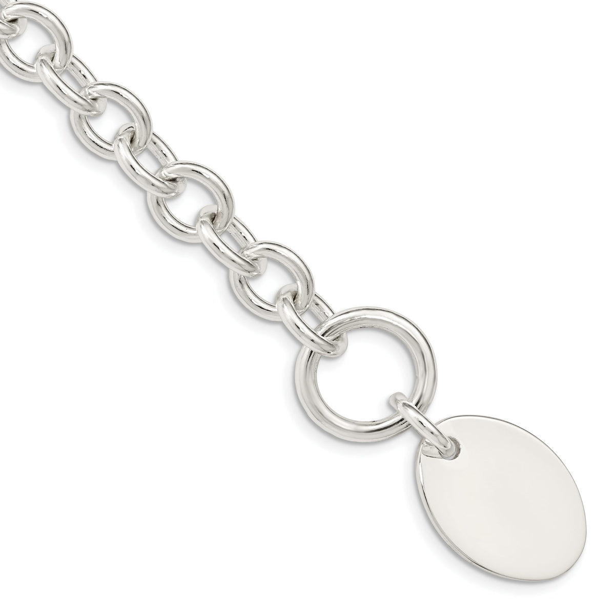 Oval Disc Link Bracelet in Sterling Silver, 17mm Engravable, 7.5 Inch - Sophia Jewelers Main image