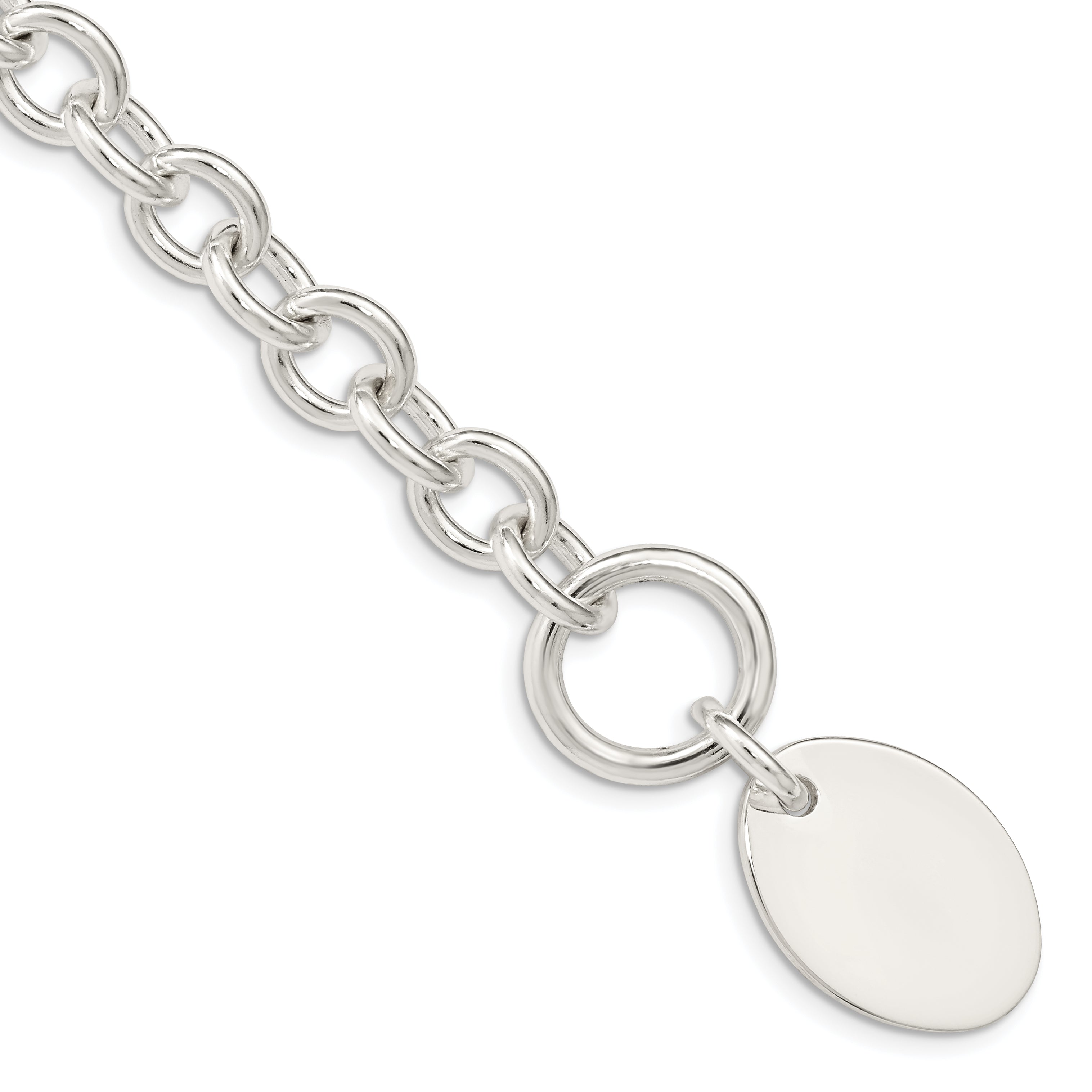 Sterling Silver Engraveable Oval Disc on Fancy Link Bracelet Main image